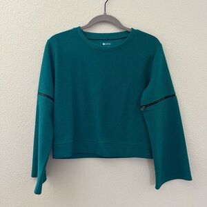 Zella Pullover Cropped Sweatshirt Top Youth Girl Size 14-16 Dark Teal Textured‎